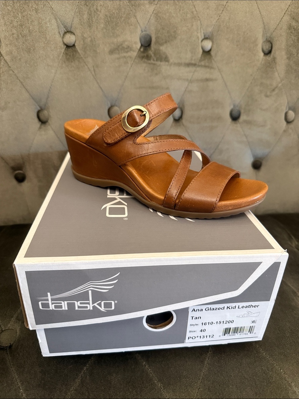 Dansko Tan Leather Strappy Wedge Sandal with Buckle